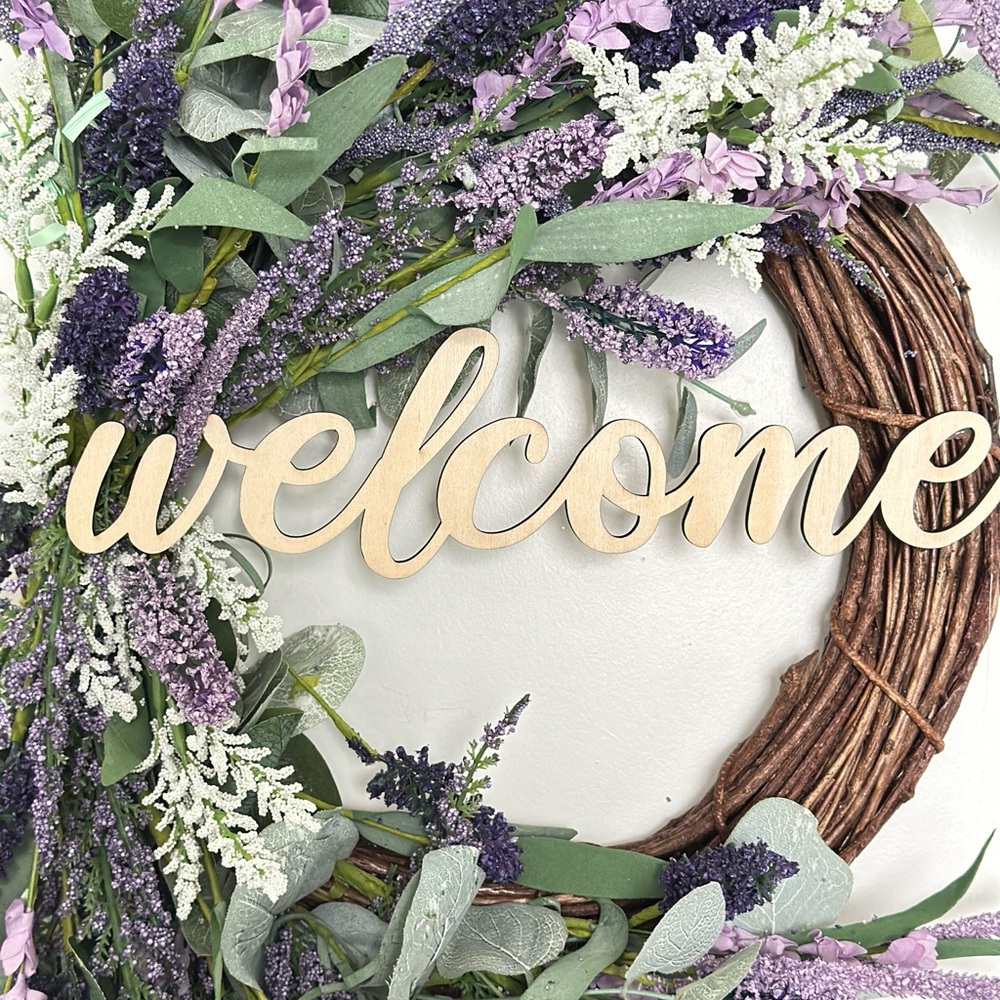 Lavender and Eucalyptus Handmade Grapevine Welcome Wreath 12”